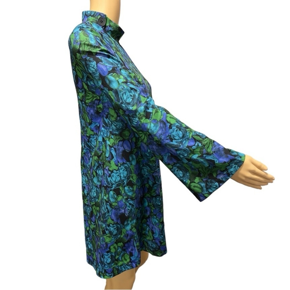 Zara Bell Sleeve Floral Mock Neck Stretch Trapeze Mini Dress Size S - Picture 3 of 9